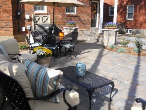 brick patio with round wall                     