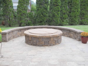 Outside patio round firepit with seating